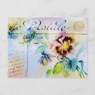 Vintage cottage pansy flower postcard PERSONALIZE