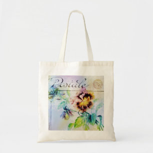 Vintage cottage pansy flower postcard PERSONALIZE Tote Bag