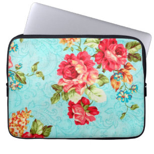 Vintage Cottage Red Rose Floral Laptop Sleeve