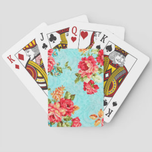 Vintage Cottage Red Rose Floral Playing Cards