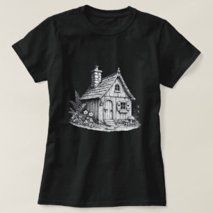 Vintage Cottage Sketch Cottagecore Art T-Shirt