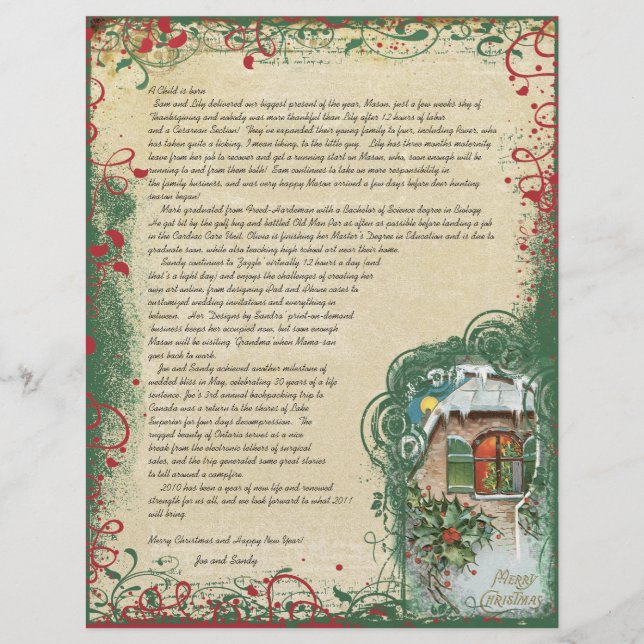Vintage Cottage Winter Scene Christmas Letter (Front)