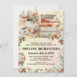 Vintage Cottagecore Book Lover 90th Birthday Invitation