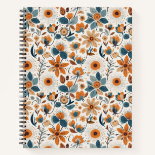 Vintage Cottagecore Botanical Orange Blue Flowers Notebook
