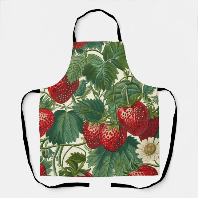 Vintage Cottagecore Botanical Strawberry  Apron (Front)