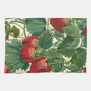 Vintage Cottagecore Botanical Strawberry Tea Towel