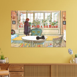 Vintage Cottagecore Botanical Window Flowers Canvas Print