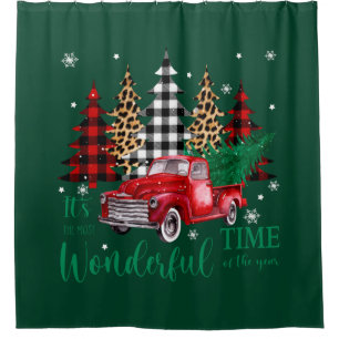 vintage cottagecore christmas wonderful time shower curtain