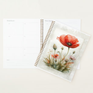 Vintage Cottagecore Country Art Red Poppy Flower Planner