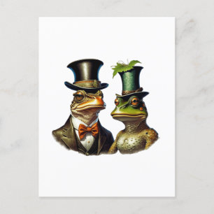 Vintage Cottagecore Cute Victorian Frog Couple Art Postcard