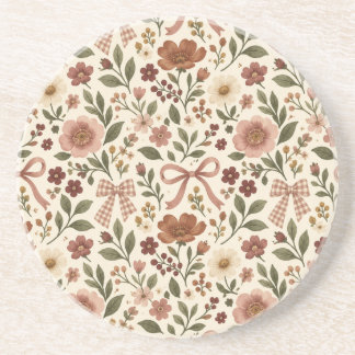 Vintage Cottagecore Floral Bow Fabric | Romantic Coaster