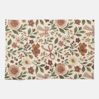 Vintage Cottagecore Floral Bow Fabric | Romantic Tea Towel