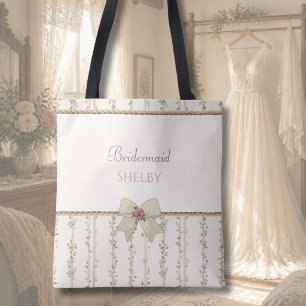 Vintage Cottagecore Floral Bridesmaid Tote Bag