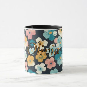 Vintage Cottagecore Florals in Blue & Yellow Mug