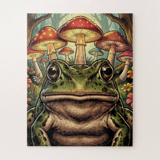 Vintage Cottagecore Frog and Mushrooms Jigsaw Puzzle