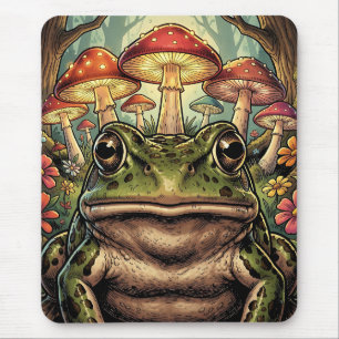 Vintage Cottagecore Frog and Mushrooms Mouse Mat