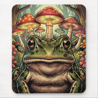 Vintage Cottagecore Frog and Mushrooms Mouse Mat