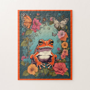Vintage Cottagecore Frog Puzzle - Colourful Whimsy