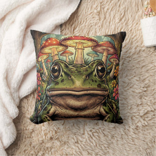 Vintage Cottagecore Frog, Snail and Mushrooms Cushion