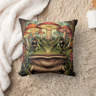 Vintage Cottagecore Frog, Snail and Mushrooms Cushion