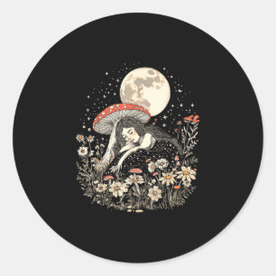 Vintage cottagecore mushroom women's top classic round sticker