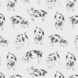 Vintage Cottagecore Pig LineArt Minimalist Pattern