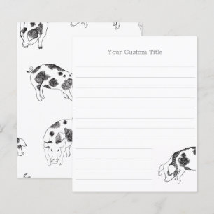 Vintage Cottagecore Pig LineArt Minimalist Pattern