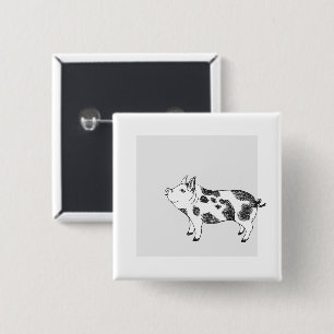 Vintage Cottagecore Pig LineArt Minimalist Pattern 15 Cm Square Badge