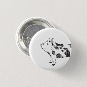 Vintage Cottagecore Pig LineArt Minimalist Pattern 3 Cm Round Badge
