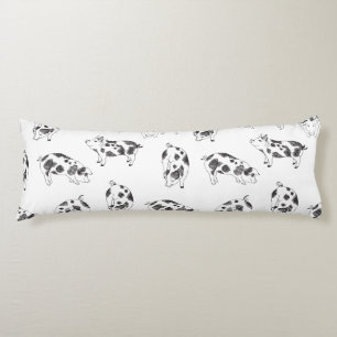 Vintage Cottagecore Pig LineArt Minimalist Pattern Body Cushion