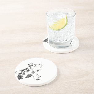 Vintage Cottagecore Pig LineArt Minimalist Pattern Coaster
