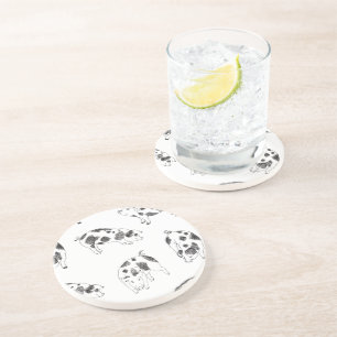 Vintage Cottagecore Pig LineArt Minimalist Pattern Coaster