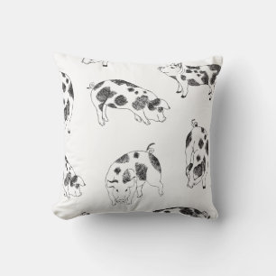 Vintage Cottagecore Pig LineArt Minimalist Pattern Cushion