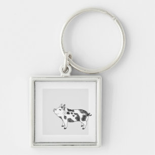 Vintage Cottagecore Pig LineArt Minimalist Pattern Key Ring