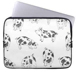 Vintage Cottagecore Pig LineArt Minimalist Pattern Laptop Sleeve