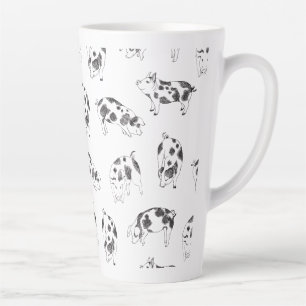 Vintage Cottagecore Pig LineArt Minimalist Pattern Latte Mug
