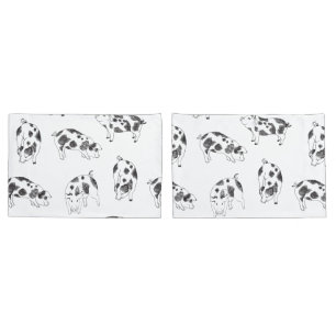 Vintage Cottagecore Pig LineArt Minimalist Pattern Pillowcase