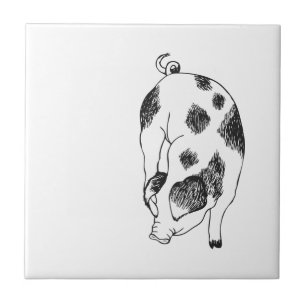 Vintage Cottagecore Pig LineArt Minimalist Pattern Tile