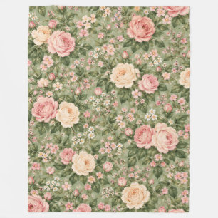 Vintage Cottagecore Pink Rose Floral Pattern Fleec Fleece Blanket