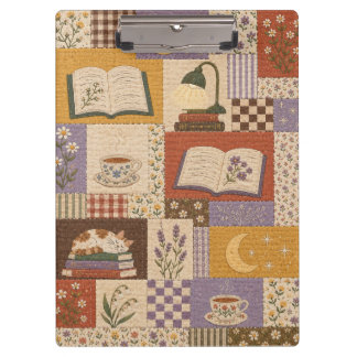 Vintage Cottagecore Quilt Patchwork Books and Flor Clipboard
