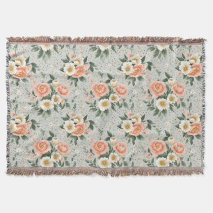 Vintage Cottagecore Rose Woven Throw Blanket