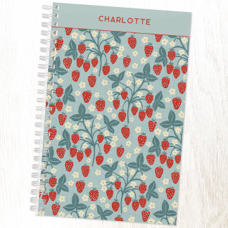 Vintage Cottagecore Strawberry Floral Personalised Notebook