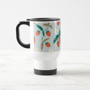 Vintage Cottagecore Strawberry Pattern Travel Mug