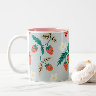 Vintage Cottagecore Strawberry Pattern Two-Tone Coffee Mug
