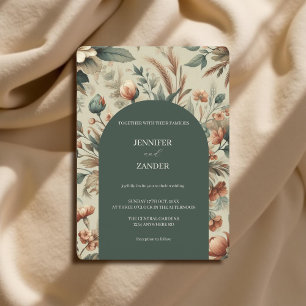 Vintage Cottagecore Watercolor Sage Green & Blush Invitation