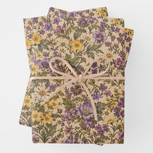 Vintage Cottagecore Wildflower Ditsy Pattern Wrapping Paper Sheet