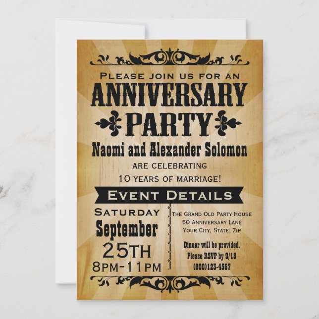 Vintage Country Anniversary Party Invitation (Front)
