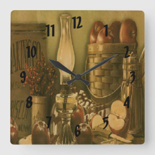 Vintage Country Apple Basket Print Clock