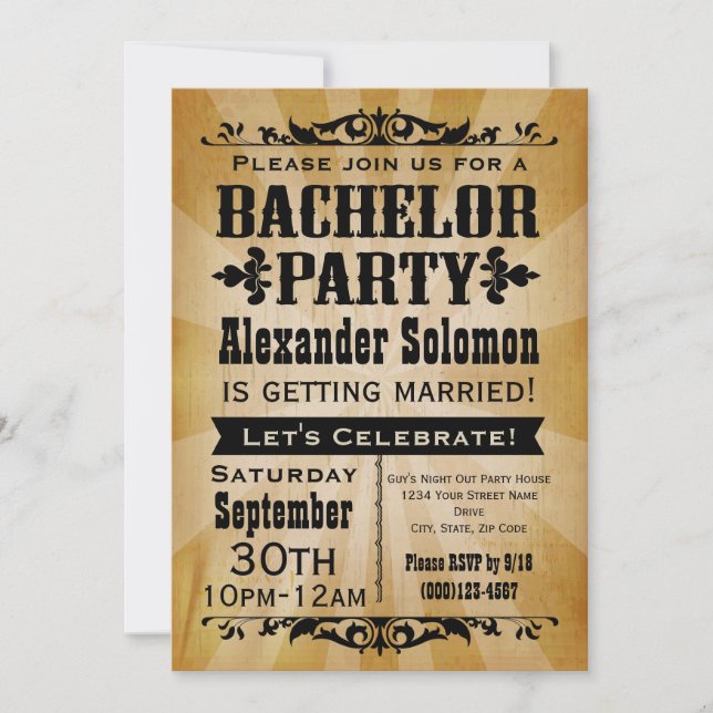 Vintage Country Bachelor Party Invitation (Front)