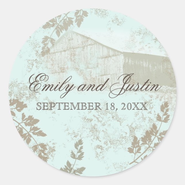 Vintage Country Barn Aqua Classic Round Sticker (Front)